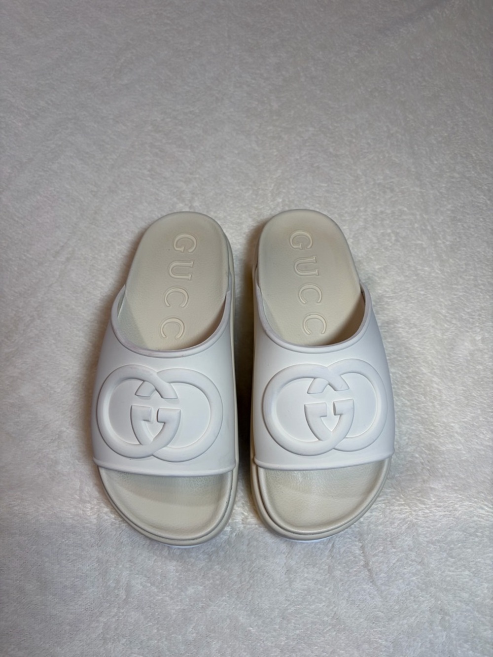 Gucci Miami Interlocking G Platform Off White Logo‎ Rubber Slide Sandals